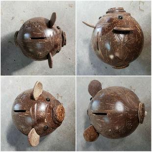 海南椰壳工艺品椰雕工艺品系列产品之大肥猪存钱罐古猪储钱罐